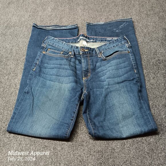 Eddie Bauer Jeans Women 10 Truly Straight Bootcut Dark Blue Mid Rise Stretch‎ - Picture 1 of 13